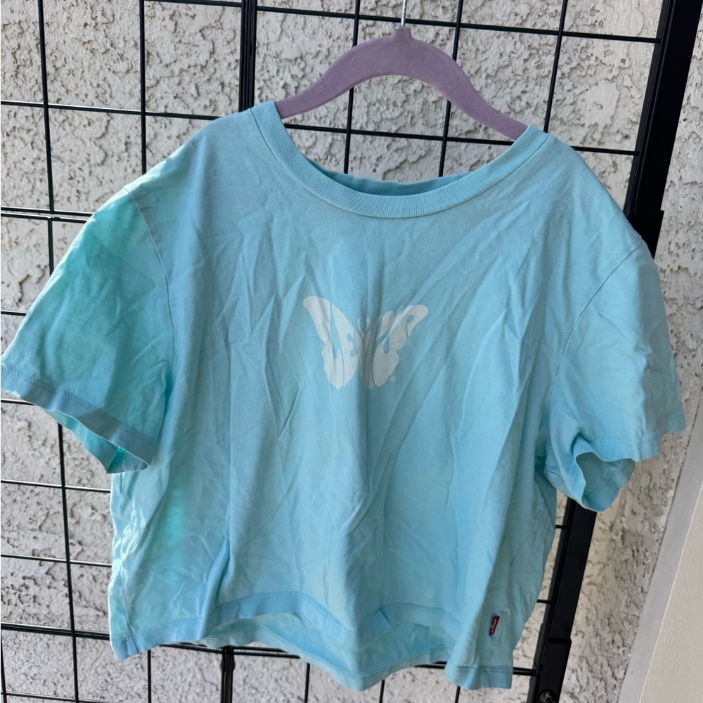 NWOT Levi's Jordie Cropped Graphic T Shirt Size Small Women’s Blue Butterfly